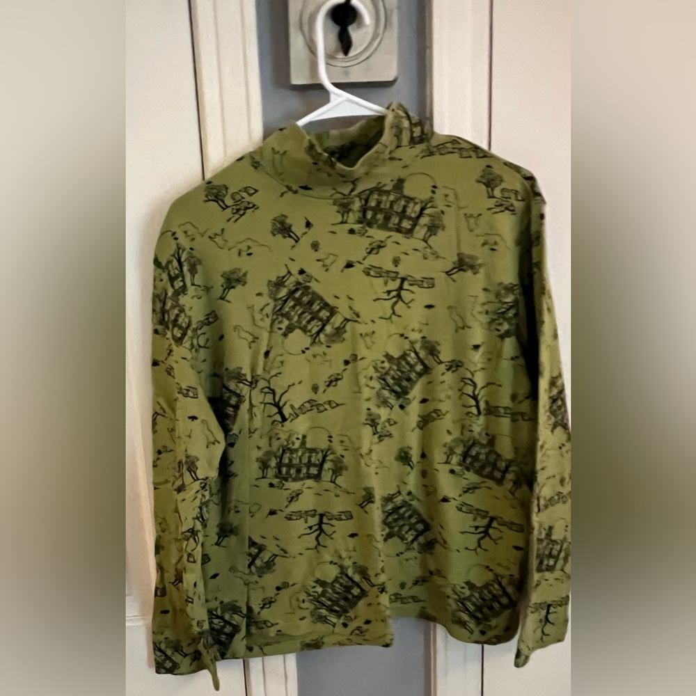 Karen Scott Olive and Black Halloween Patterned Top